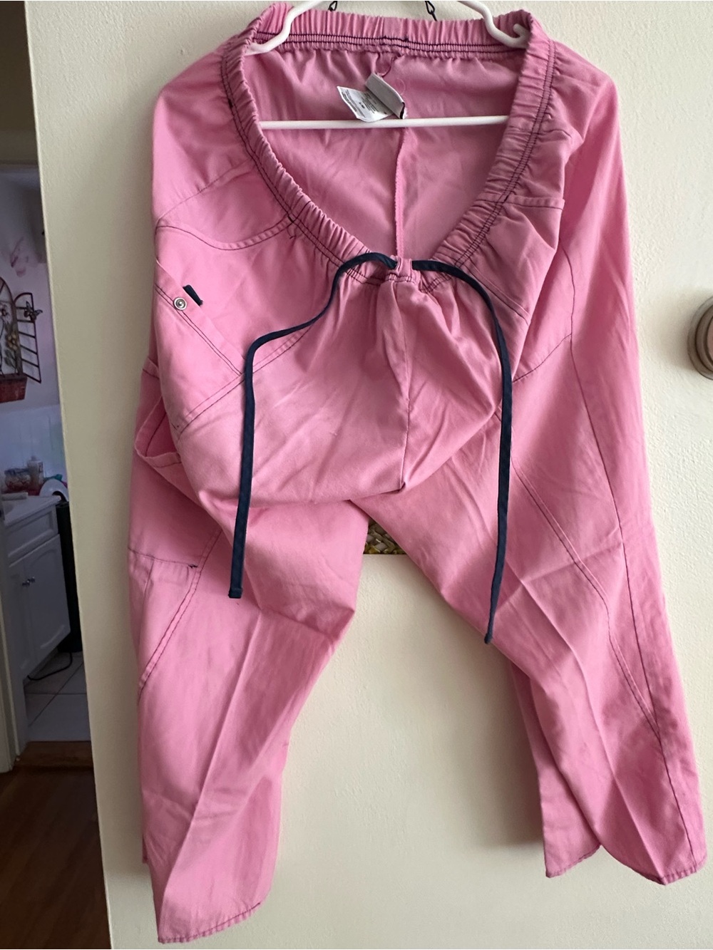 Scrubstar Pink Scrub Jogger Pants with Navy Drawstring